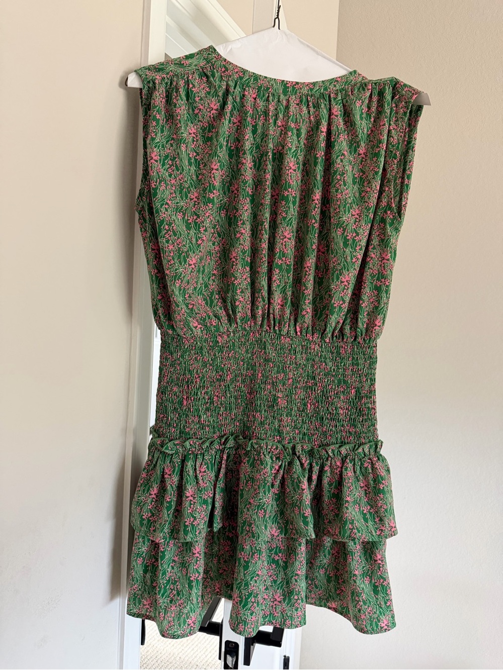 Green Floral Smocked Tiered Mini Skirt